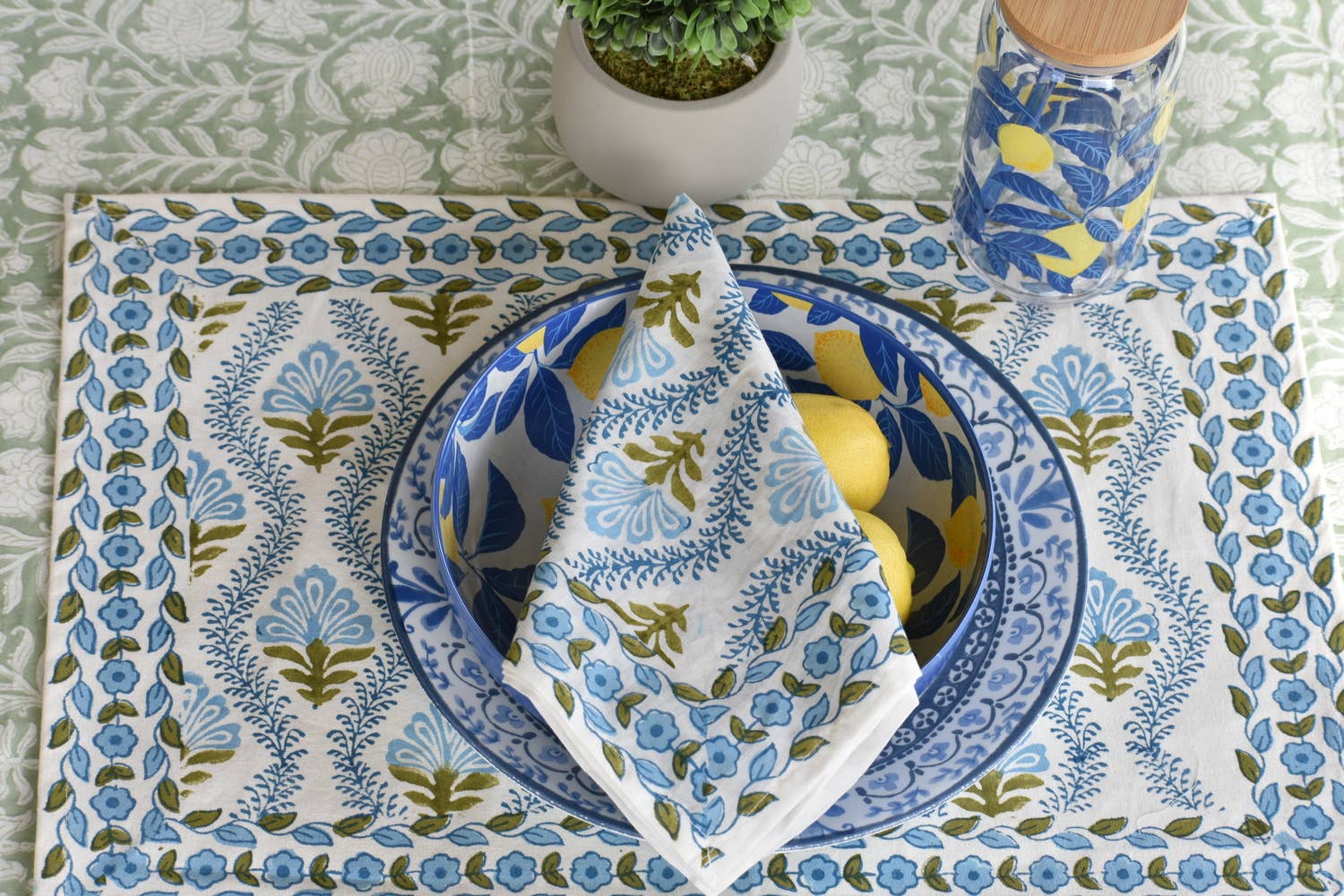 House of Alaan - Wholesale Tablecloth - Blue Breeze - Handblock Print Cotton Tablecloth2