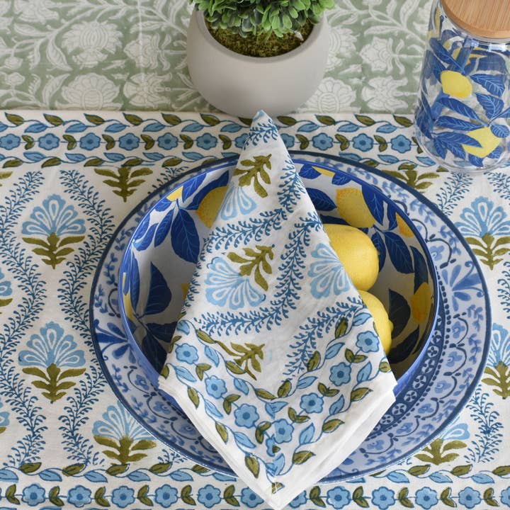 House of Alaan - Wholesale Tablecloth - Blue Breeze - Handblock Print Cotton Tablecloth2