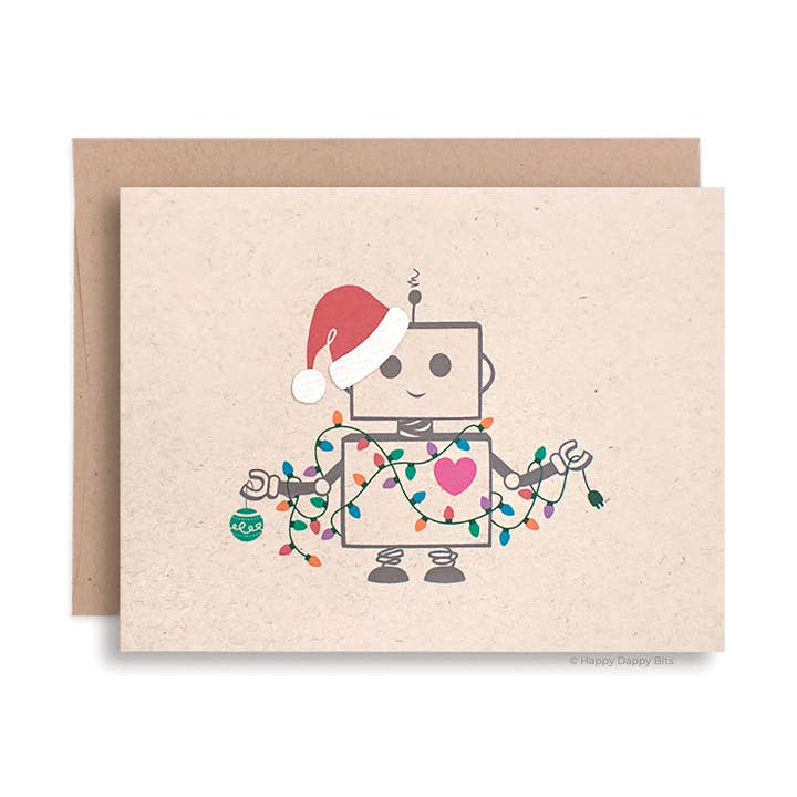 Robot Santa Lights Christmas Card for wholesale by Happy Dappy Bits
