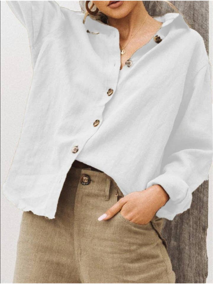 pinkblu02 - Wholesale Button Down Shirt - Women's - Women Fashion Solid Color Long Sleeve Blouses