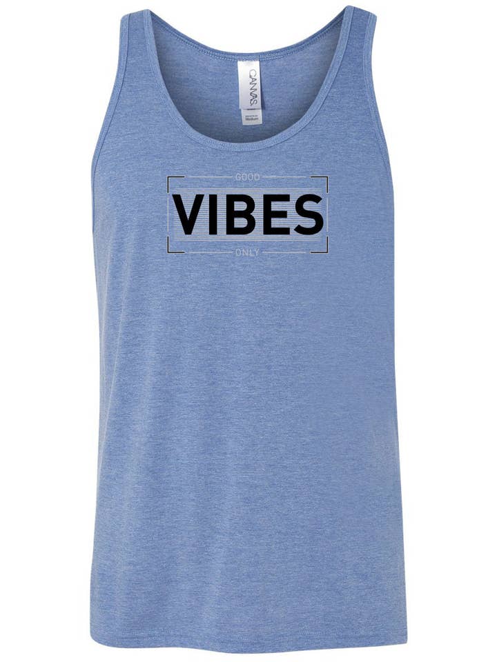 Good Vibes Only Blue Triblend Unisex Jersey Tank Top for wholesale by Threads
