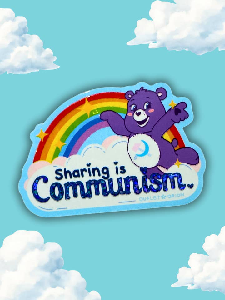 Sharing is Commun*sm Glitter Holographic Sticker for wholesale by Outlet Orion