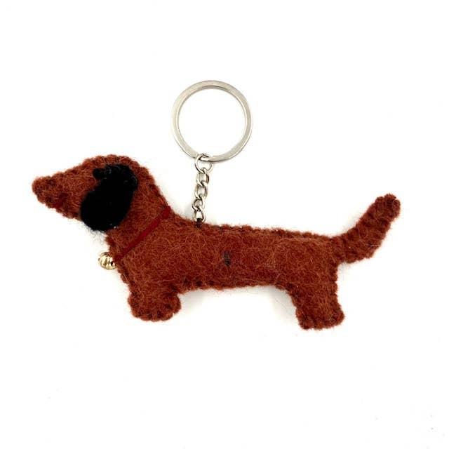 Luna-Leena - handmade in Nepal - Vente Porte-clés – femme - porte-clés teckel plat marron - breloque de sac - feutre - fait main