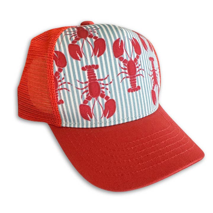 Lobster Seersucker Toddler Trucker Hat for wholesale by Wild Child Hat Co