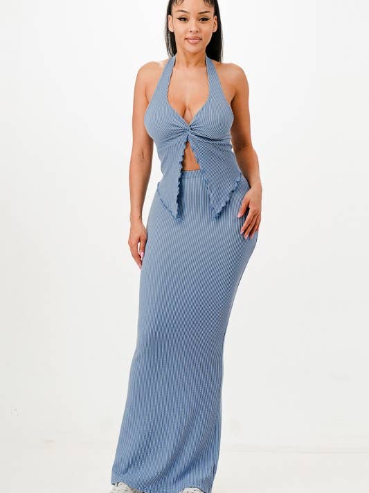 A2648-Ribbed Halter Top & Maxi Skirt Set for wholesale by April Moon