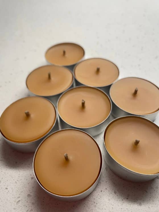 100% Pure Beeswax Tea Light Candles (Hemp Wicks) for wholesale by Clean Bee Candle Company
