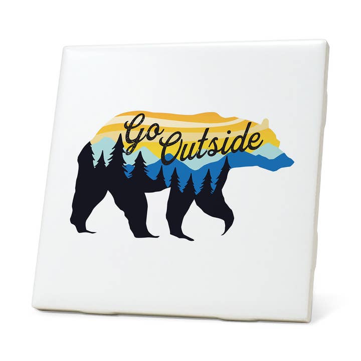 Go Outside Bear Badge Coaster for wholesale by American Brand Studio