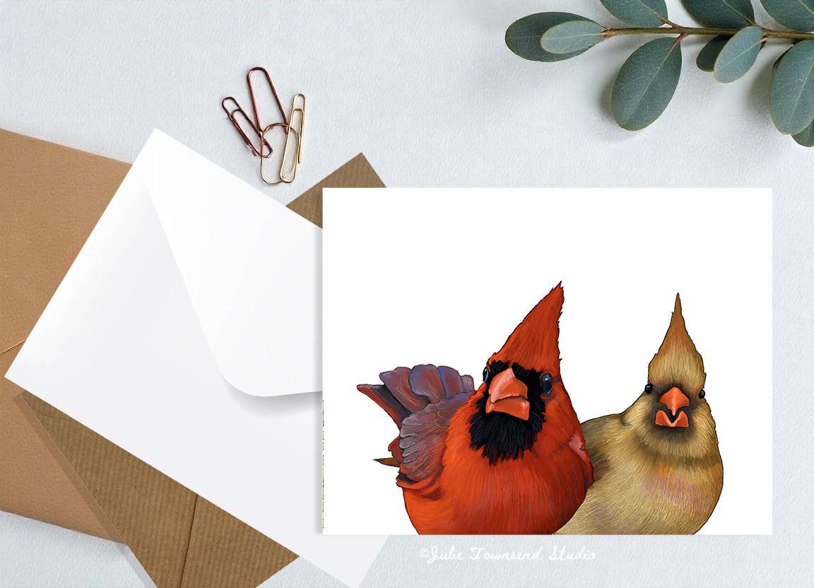 Julie Townsend Studio - Wholesale Stationery/Notecard Set - A2 Card Set  - CARDINAL LOVE BIRDS - Set of 10 Cards 3