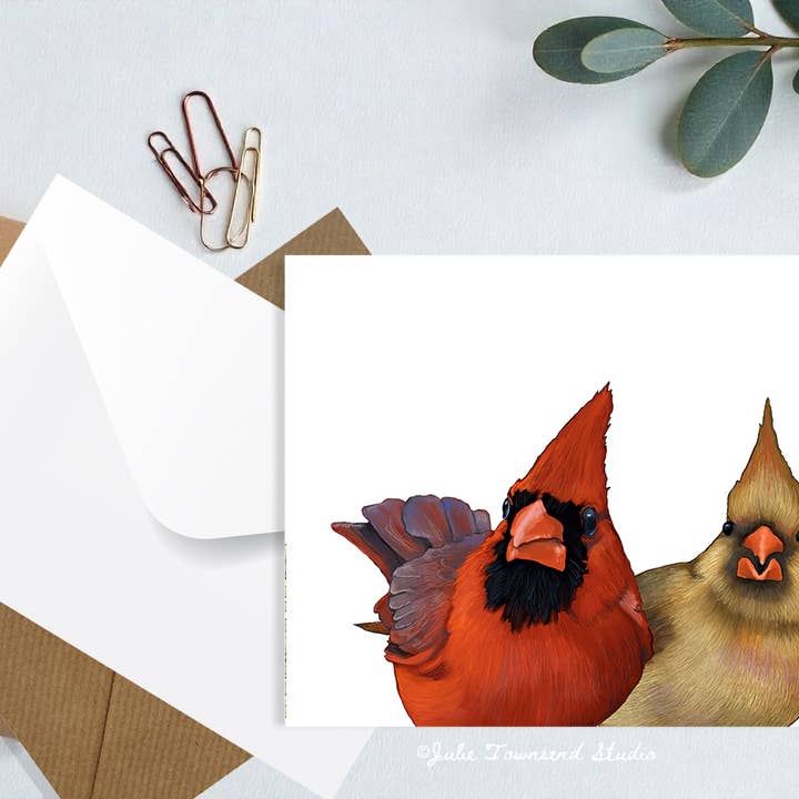 Julie Townsend Studio - Wholesale Stationery/Notecard Set - A2 Card Set - CARDINAL LOVE BIRDS - Set of 10 Cards 3