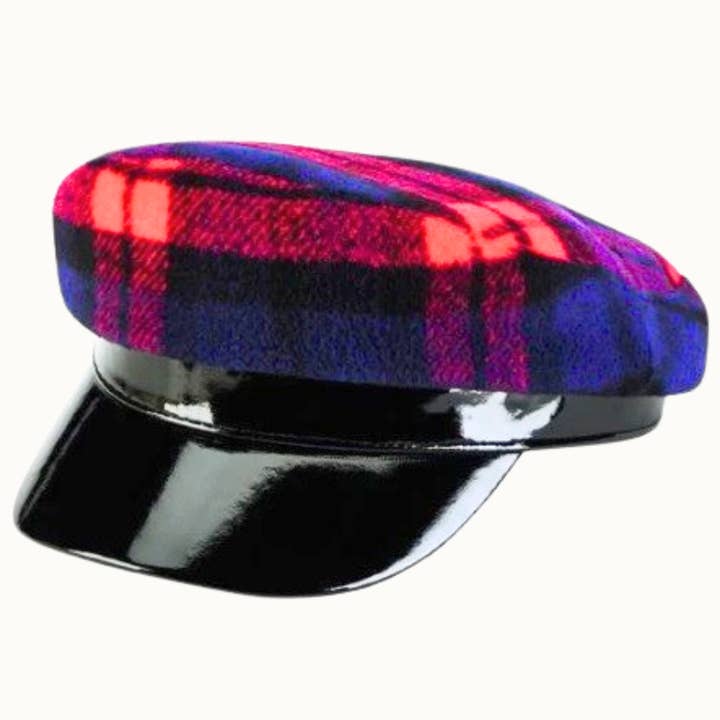 Olive & Pique - Wholesale Newsboy/Schoolboy Hat - Unisex - Plaid Wool Fiddler Greek Fisherman Hat with PU Leather Brim