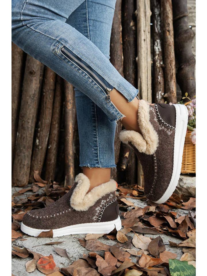 Little Daisy Closet - Wholesale Boots - Women's - LDC Suede Stitching Patchwork Plush Lined Anklet Boots