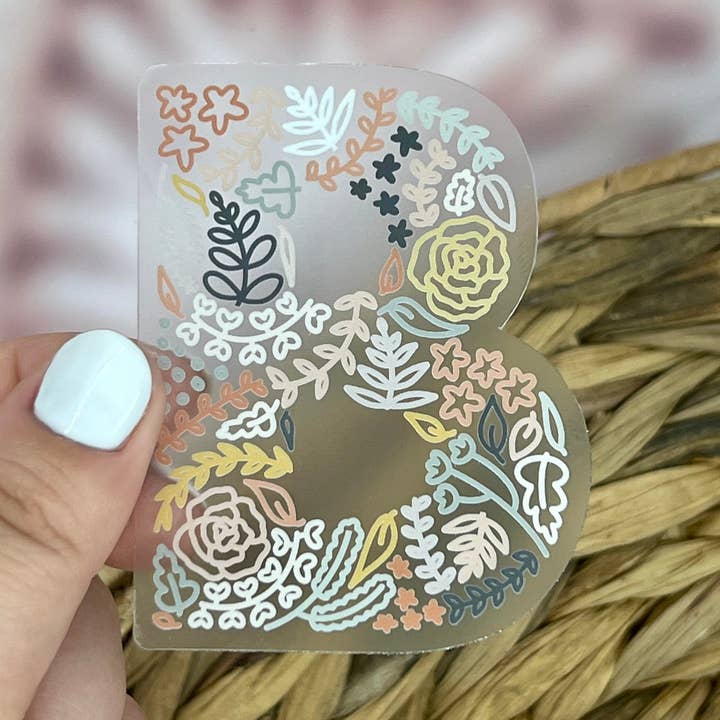 Autocollant Floral B. Lettre autocollante transparente mate. Autocollant en vinyle résistant aux intempéries. pour la vente par Nolie Co