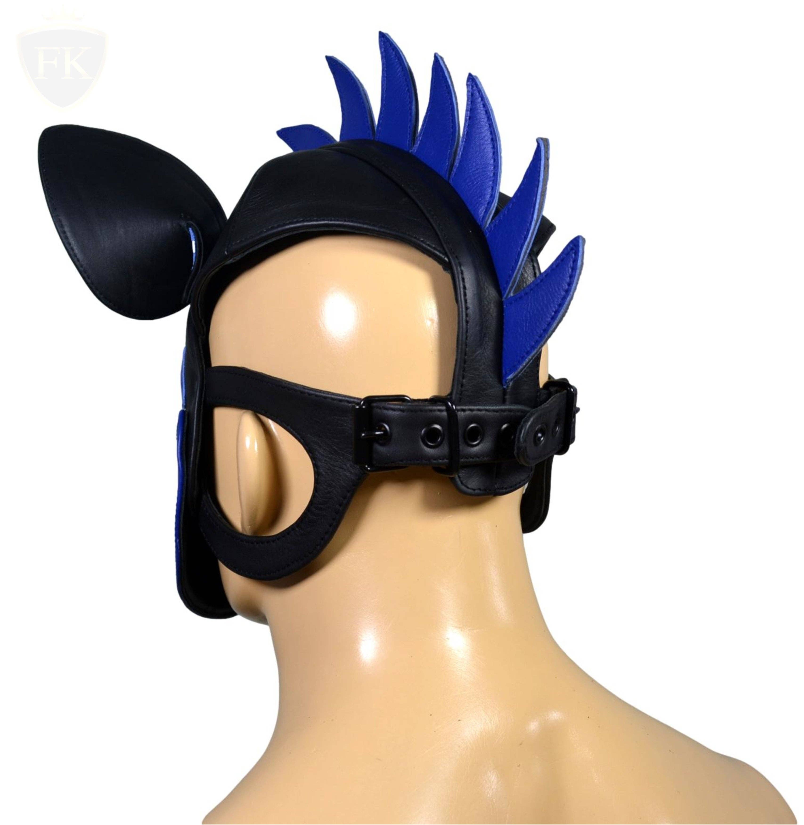 Meninleather - Vendita all'ingrosso Costume di carnevale - Uomo - Maschera da cucciolo in pelle Hood Human Pup Play Hood fiamma sulla testa3