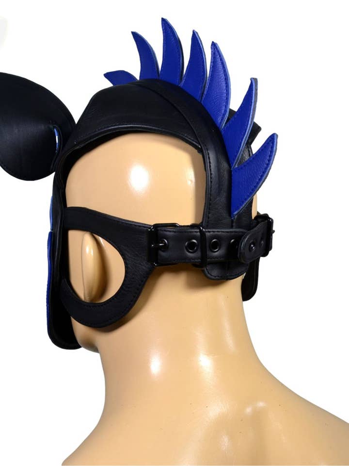 Meninleather - Vendita all'ingrosso Costume di carnevale - Uomo - Maschera da cucciolo in pelle Hood Human Pup Play Hood fiamma sulla testa3