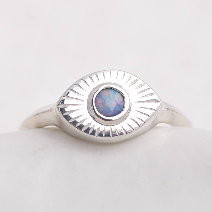 Engraved Opal Mini Vision Ring ◇ Made in your size. for wholesale by Mahka Jewelry