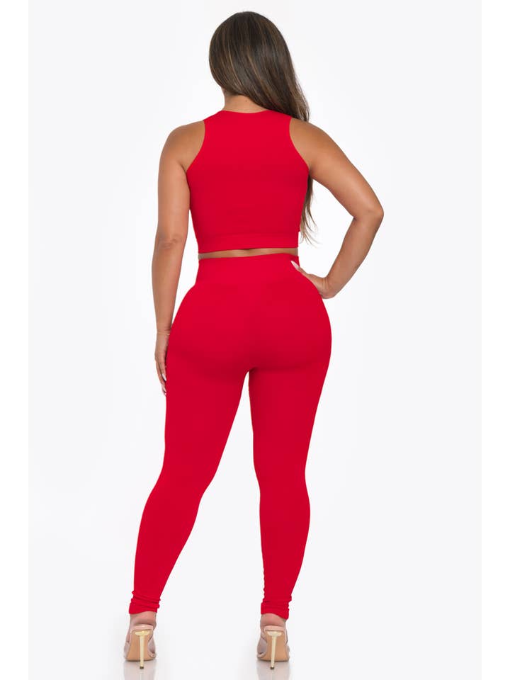 Lime All the Time - Wholesale Activewear Set - Women's - 2 Pcs Sports Crop Tank Top and Legging Set
