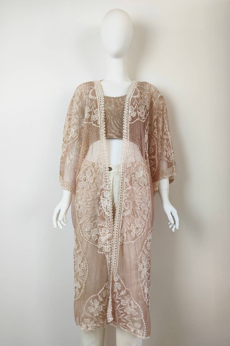 Leto Accessories - Wholesale Kimono - Women's - Contrast Mesh Cotton Lace Longline Kimono 🎀9