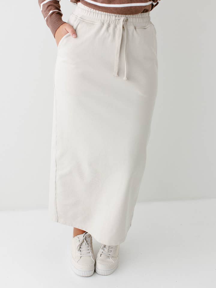Light Beige 'Megan' Maxi Sweatshirt Skirt for wholesale on Faire4