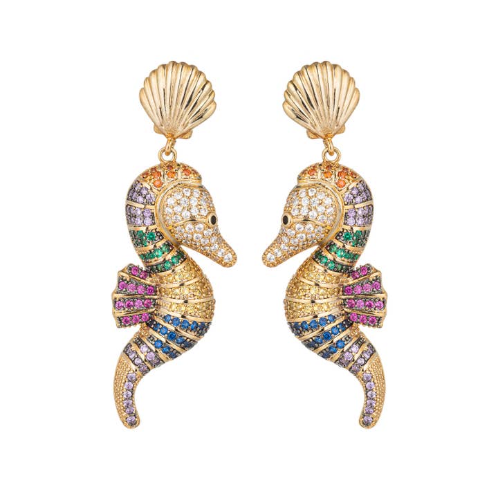 Eye Candy Los Angeles - Wholesale Dangle Earrings - Sea Horse CZ Drop Earrings