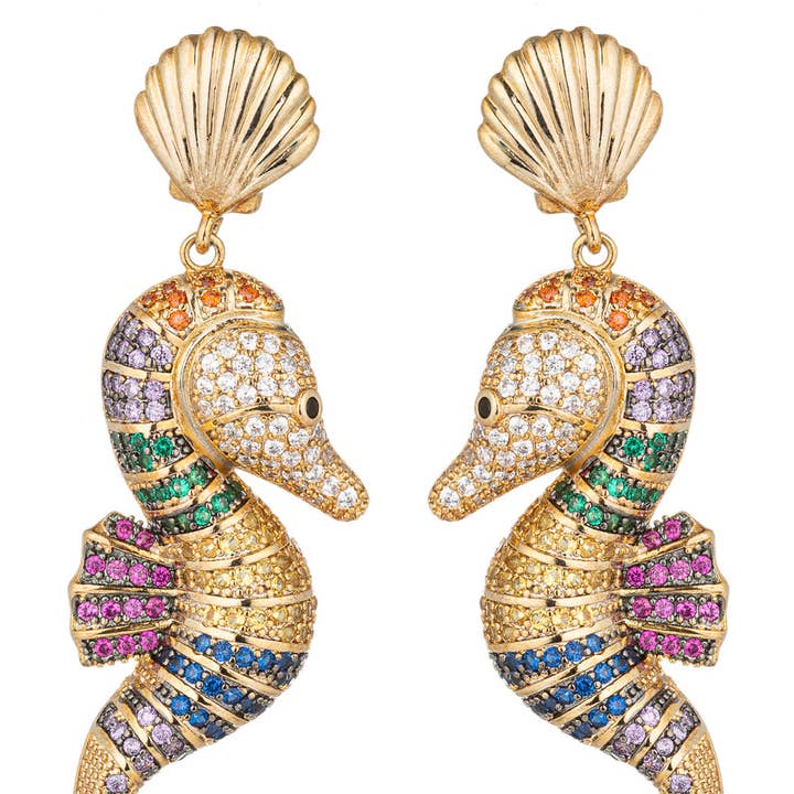 Eye Candy Los Angeles – wholesale Dangle earrings – Sea Horse CZ Drop Earrings0