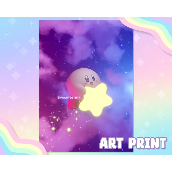 Kirby Galaxy Art Print (5x7) for wholesale by Peachy Sloth Art