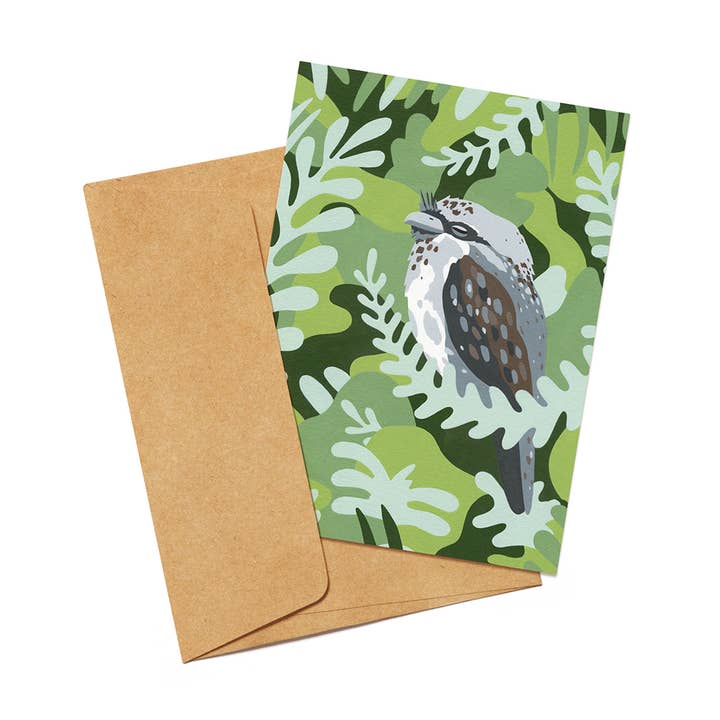 Tawny Frogmouth Greeting Card for wholesale by Outer Island