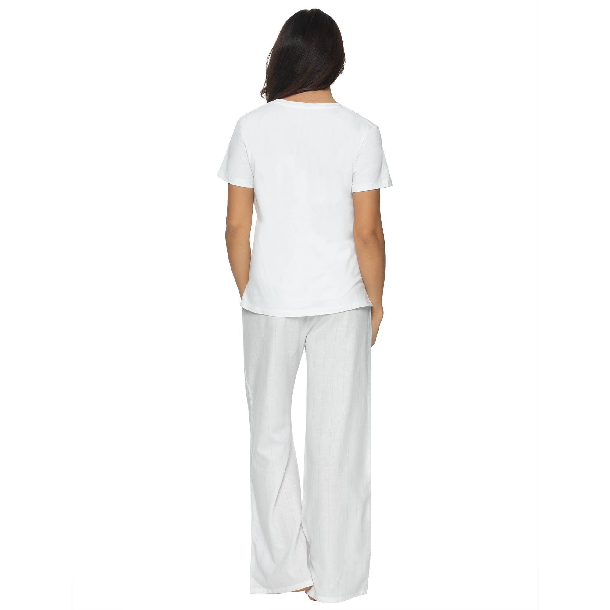 Mirielle Cotton Twill S/S V-neck and Pant PJ Set - White for wholesale on Faire2
