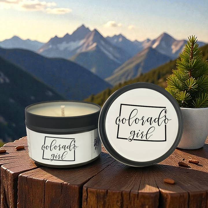 Colorado Girl Souvenir Gift Soy Wax Candle Tin for wholesale by Clever Cow Candle Co