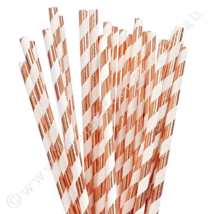 Illume Partyware - Wholesale Drinking straw - Rose Gold Stripe Straws - Pack of 25