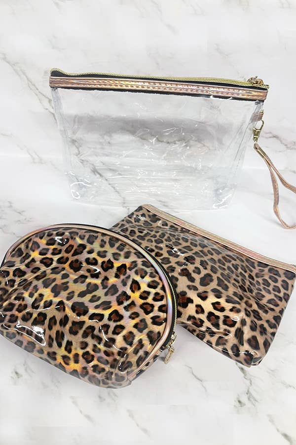 Love and Repeat - Wholesale Makeup/Cosmetic Bag - 3 pcs Leopard Cosmetic Pouch Set