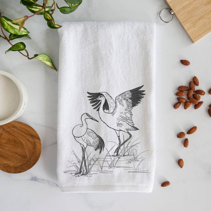 Sandhills Cranes - Grus canadensis Premium Decorative Hand Towel for wholesale by Because Tees