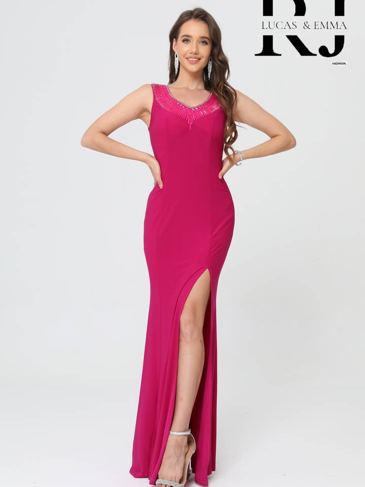 Vestido sereia para cerimônia com costas em amarração e fenda - 1222 por atacado de Lucas & Emma - Sarl RJ & co