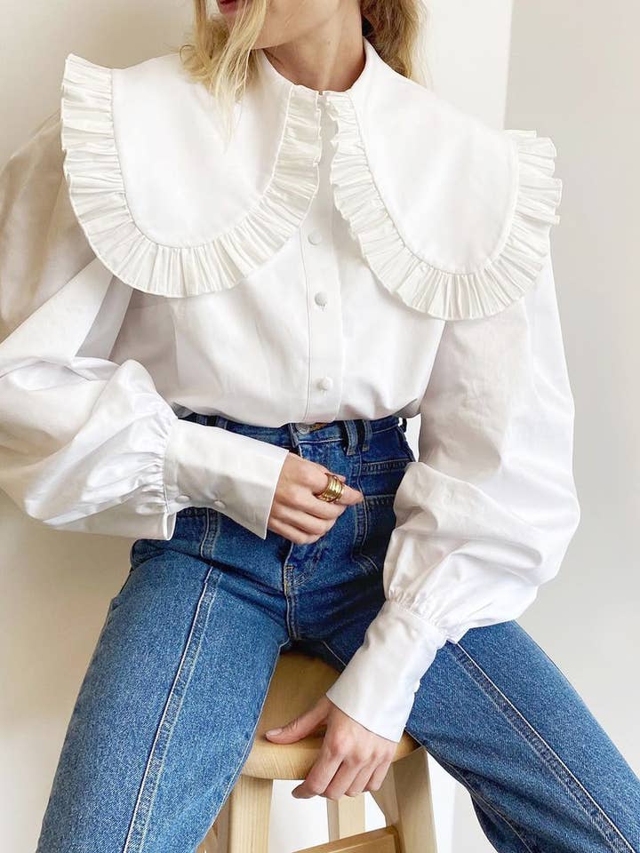 WHITE FRENCH TEMPERAMENT DOLL COLLAR SOLID COLOR SHIRT for wholesale on Faire3