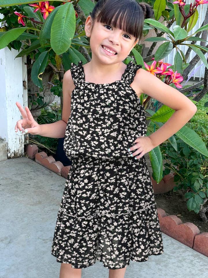 GKSS-3150B-YU105 Girls 2 pc Floral Skirt Set w/ Ruffle Strap for wholesale by Cutie Patootie Clothing