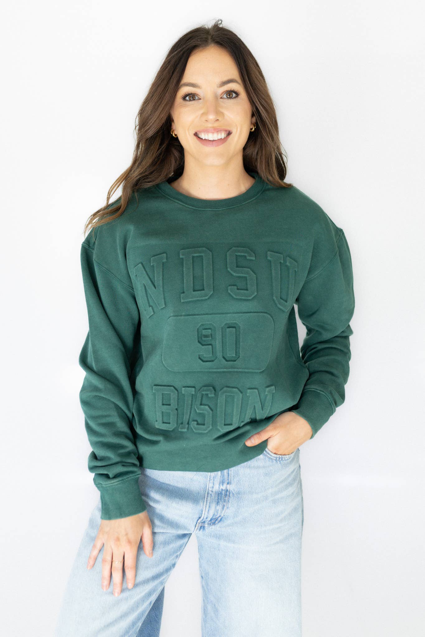 Gameday Social Apparel Co.® - Wholesale Graphic Sweatshirt - Women's - North Dakota State Vintage 81 Embossed Comfort Crew0