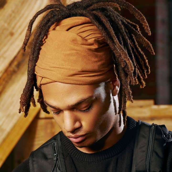 Men's Cognac Open T-Shirt Turban for wholesale by You Go Natural