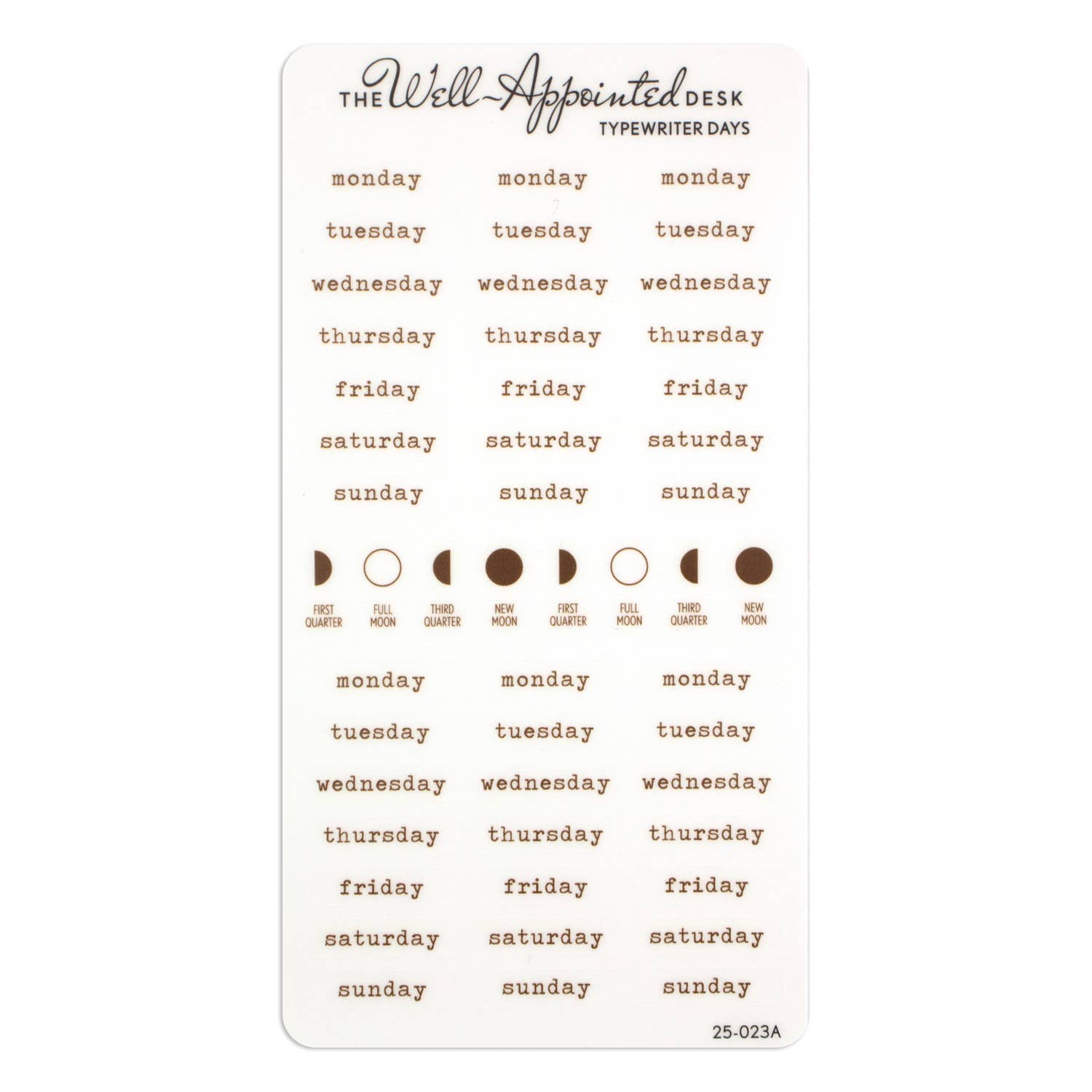 The Well-Appointed Desk - Wholesale Sticker - Typewriter Days Weekly Sticker Sheet (25-023) 0