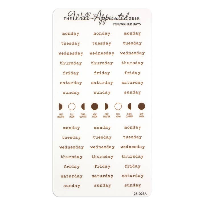 The Well-Appointed Desk - Wholesale Sticker - Typewriter Days Weekly Sticker Sheet (25-023)