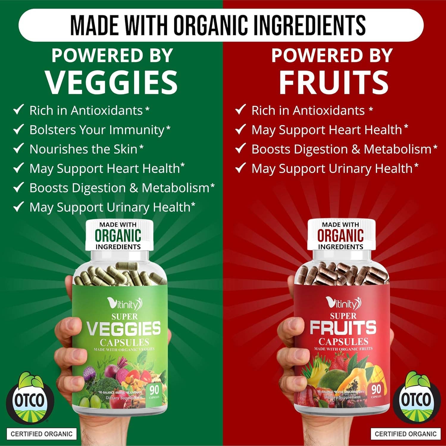 Vitinity – Engroshandel Kosttilskud og vitaminer – Fremstillet med økologiske frugter og grøntsager kapsler - Superfood grøntsagsvitamintilskud til kvinder og mænd - Bland af frugter og grøntsager til daglig sundhed. Frugt- og grøntsagstilskud (30-dages forbrug)7