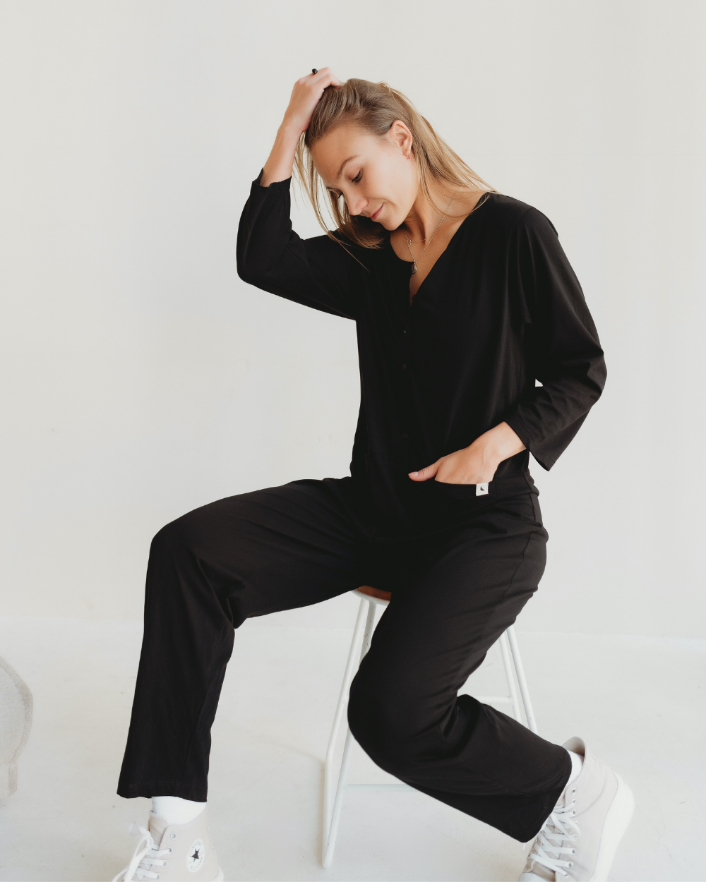 Mila Black Long Sleeve Jumpsuit for wholesale on Faire4