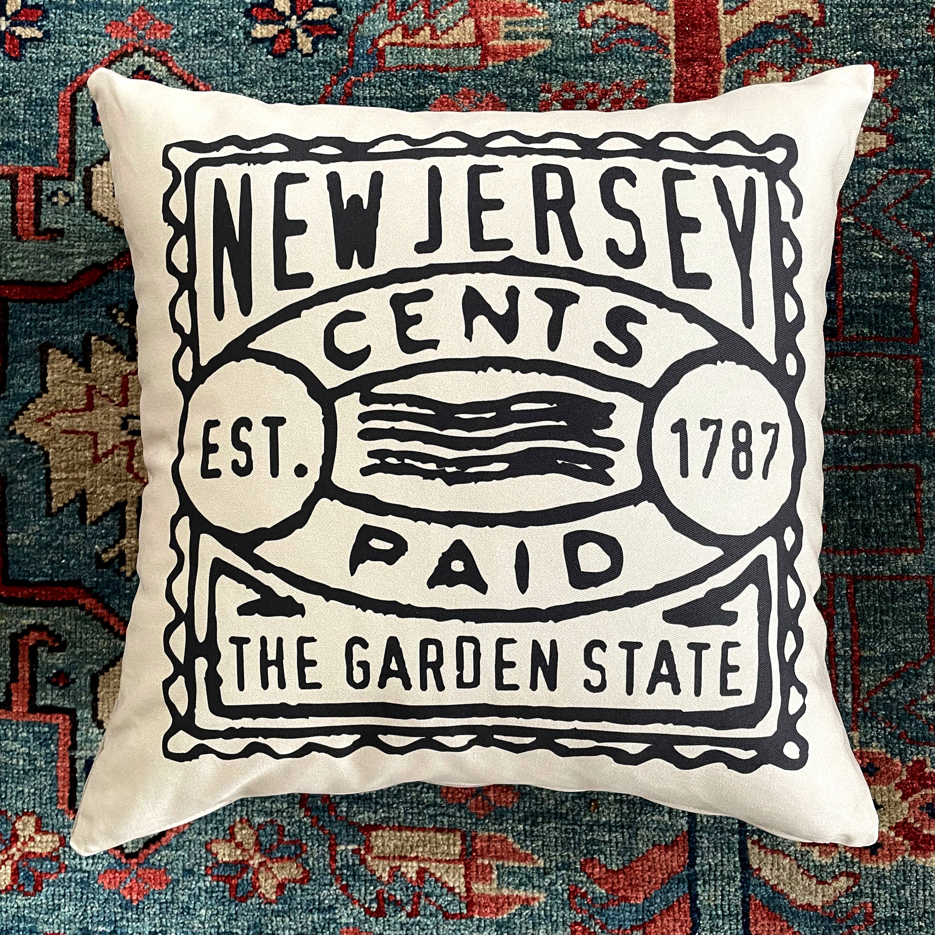 B.Berish - Vente Coussin décoratif - Coussin timbre-poste vintage personnalisable avec cachet de ville et d'état1