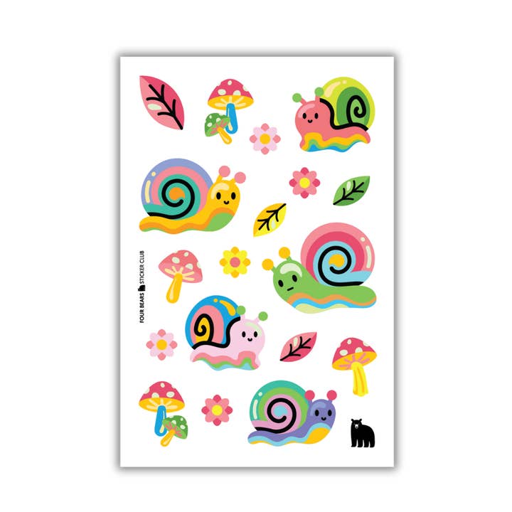 Fuzzy Snails for wholesale by Four Bears Sticker Club