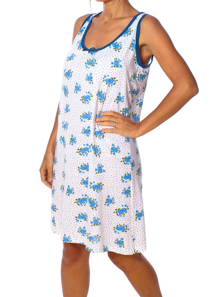 Women's Sleeveless Nightgown with Floral Ribbon Cotton Blend for wholesale by YafeMarte