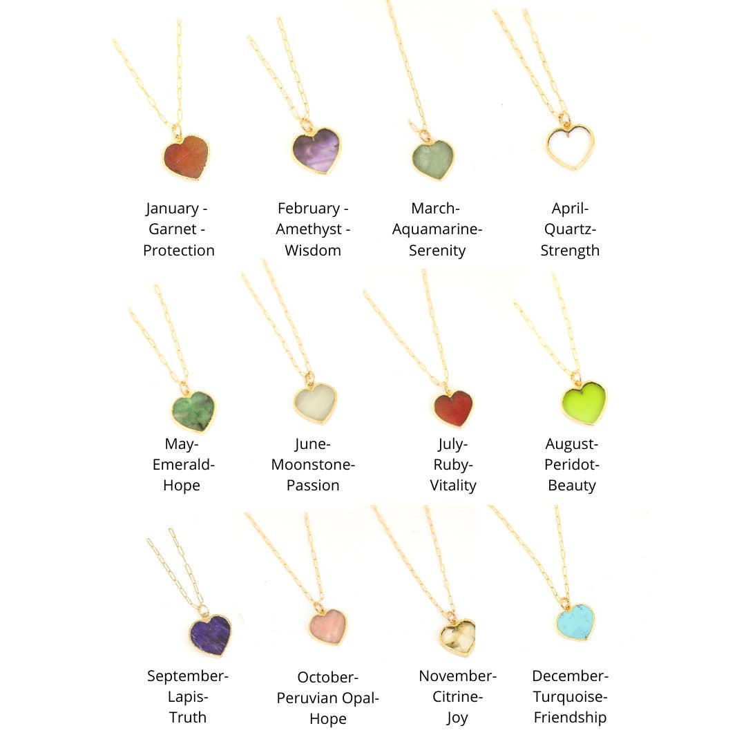 Chocolate and Steel - Wholesale Pendant/Charm Necklace - Isla Gemstone Heart Necklace Birthstone Jewelry 14K Gold Fill Chain17