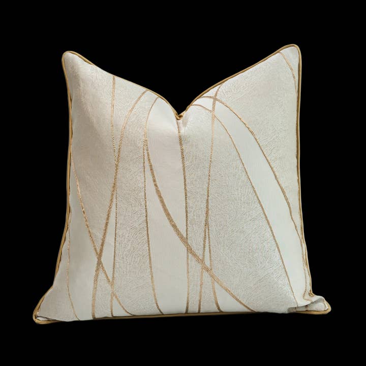 Luxury Jacquard Silk Cushion Cover with Gold Abstract Embroidery - 45x45 cm for wholesale by RKAAS HOME