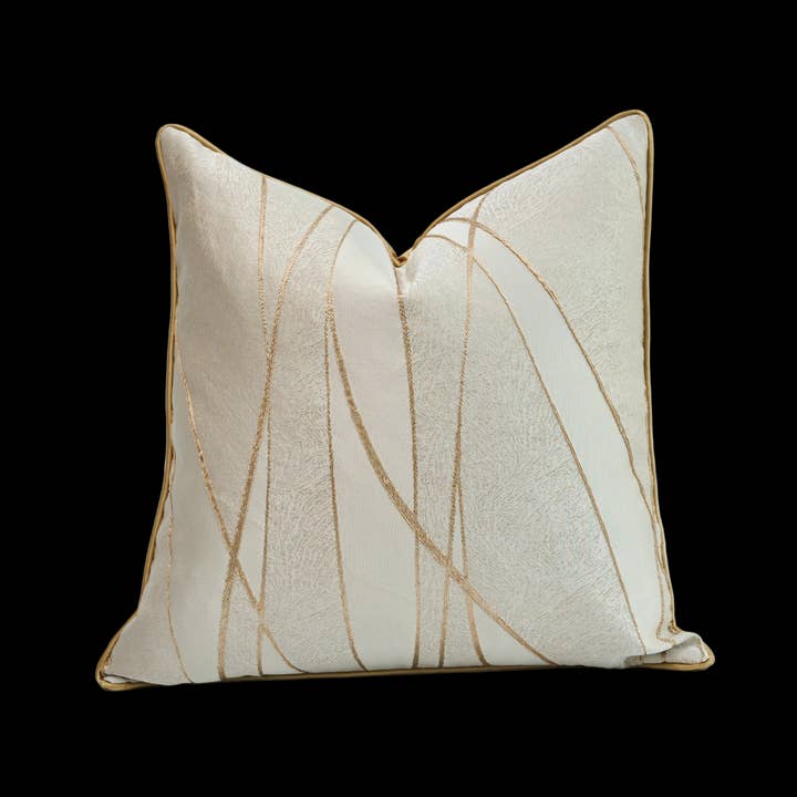 Luxury Jacquard Silk Cushion Cover with Gold Abstract Embroidery - 45x45 cm for wholesale by RKAAS HOME