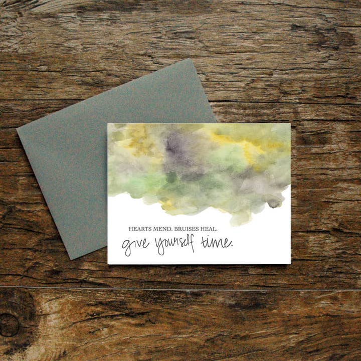 Hearts Mend Bruises Heal Dê a si mesmo cartão de tempo por atacado de Print Therapy