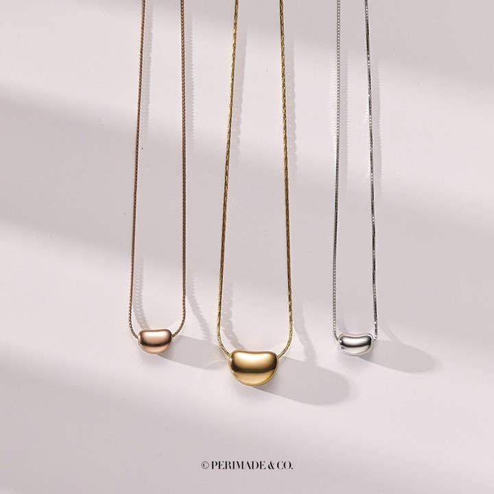 Perimade & Co. LLC - Wholesale Pendant/Charm Necklace - Cute Gold Acacia Bean Necklace in 925 Sterling Silver, Steel