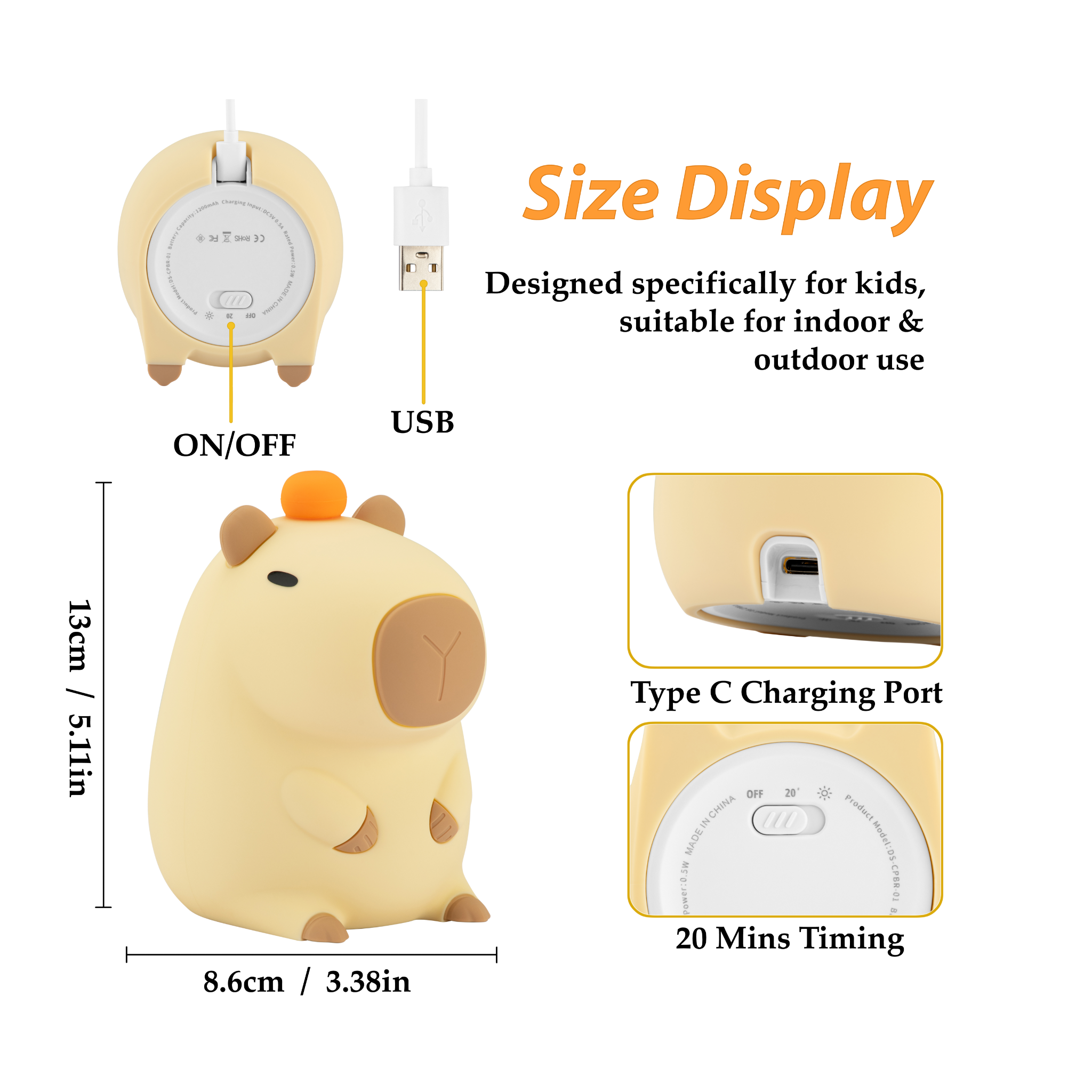 Zoe Sage - Wholesale Night light – Child & baby - Capybara LED Night Light USB Rechargeable Animal Touch Control Lamp2
