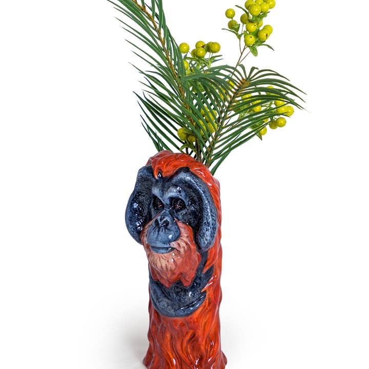 McGowan & Rutherford Ltd – Engroshandel Vase – Håndmalet Keramisk Orangutang hoved Vase